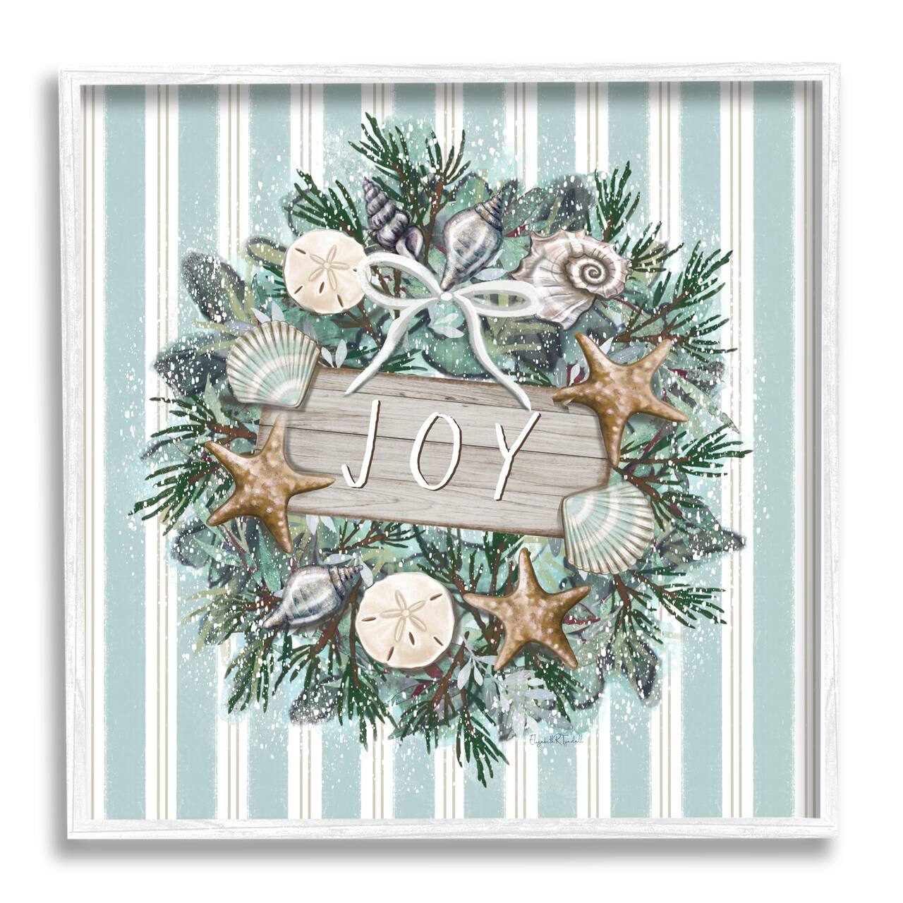 Stupell Industries Striped Joy Seashell Wreath Framed Giclee Art